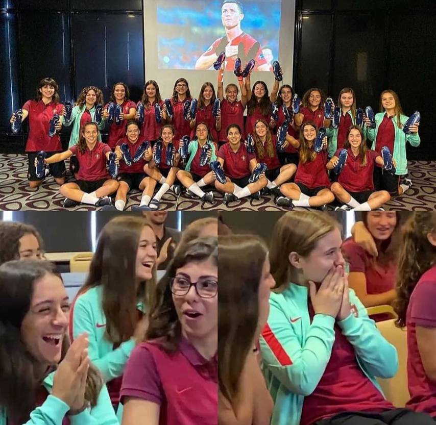 超级甜！C罗为葡萄牙U17女足全队送球鞋并附信鼓励