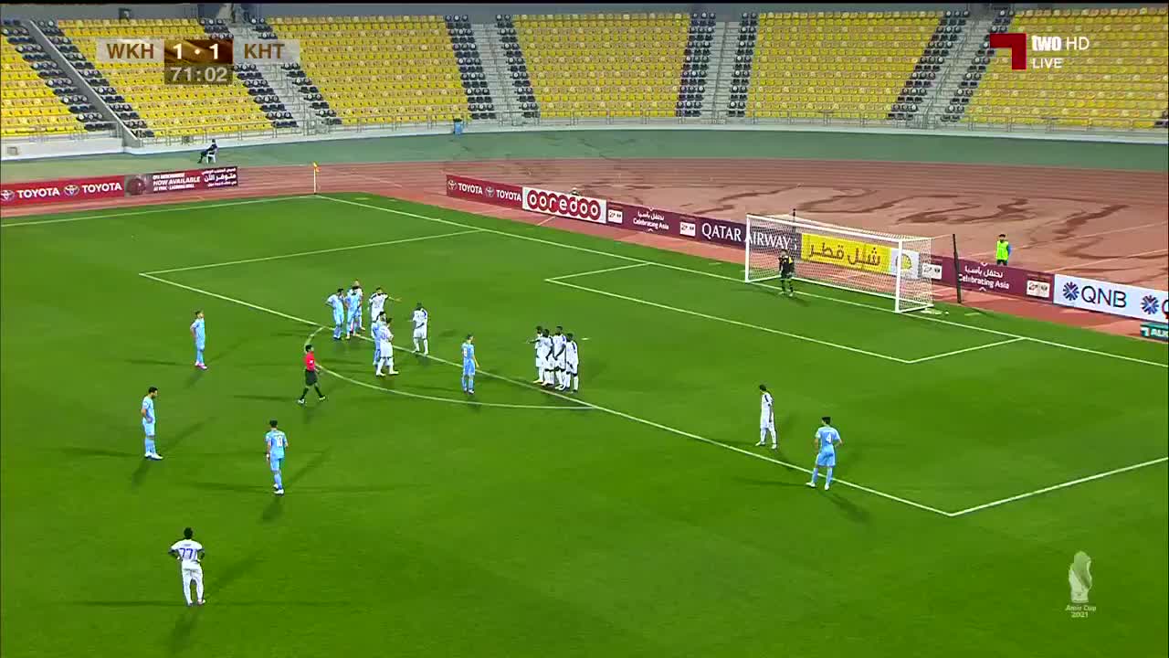卡塔尔赛场球员干扰人墙而判进球无效